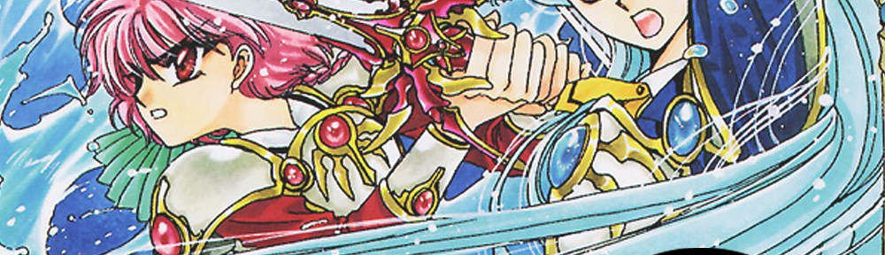 An illustration of the Rayearth girls in their armor, with the episode title and the CLAMPcast logo overlayed.