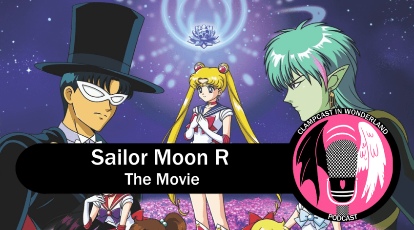 An image from the Sailor Moon R the Movie DVD cover. Tuxedo Mask and Fiore are staring each other down, with Sailor Moon and the Silver Crystal in the background, between them.